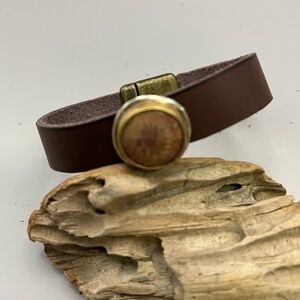 Brown and Brass and Sterling Bracelet with Fossil Coral Accent